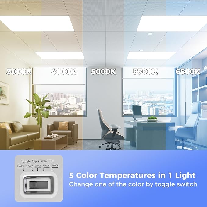 AIKVSXER 48 Pack 2x4 LED Flat Panel Light, Dimmable Recessed Drop Ceiling Light Fixture for Office Kitchen,9100LM,Switchable 5CCT 3000K/4000K/5000K/5700K/6500K, 5 Wattages 30W/40W/50W/60W/70W