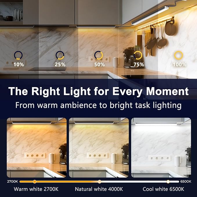 VST Smart Under Cabinet Lighting 6 Bars, App/Voice/Hand Wave Control, Black | UL Listed CRI 93+ Adjustable Strip Lights, Alexa & Google Home Compatible for Kitchen Cabinets & Closets