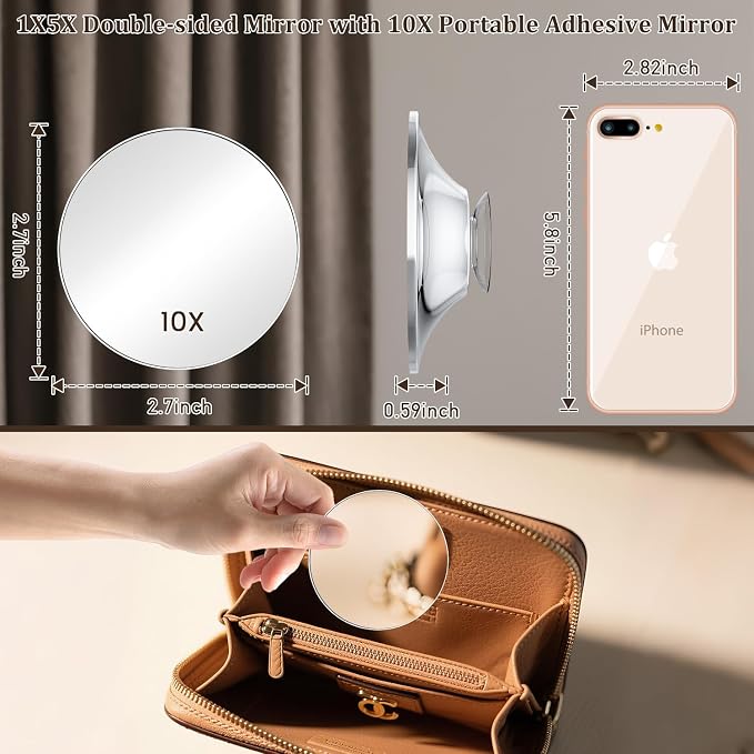 11.8" Extra Large 17" Tall Lighted Makeup Mirror, 1X/5X/10X 3-Sided Magnifying Mirror with 96 LEDs, 3 Color Dimmable Lights, 360° Swivel Dual Power Vanity Mirror, Silver Nickel Luxury Gift Box