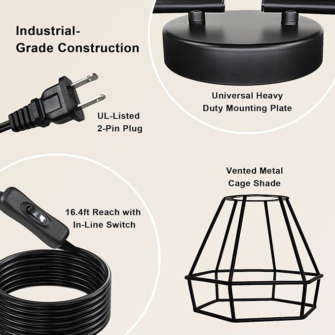 HiBay Plug in Track Lighting Fixtures Ceiling, Adjustable 4-Light Track Light Black, Directional Modern Ceiling Spotlight E26 with 16.4ft Cord & in-Line On/Off Switch for Kitchen Living Room Dorm