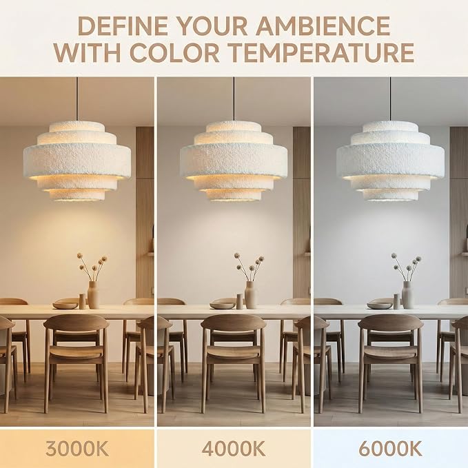 AUQUEE 5-Tier Coastal Chandelier, 13" Modern Boho Pendant Light Fixture with Soft Teddy Plush Shade, Adjustable Modern Drum Hanging Lamp for Bedroom/Nursery/Dining Room/Kitchen Island/Entryway,White