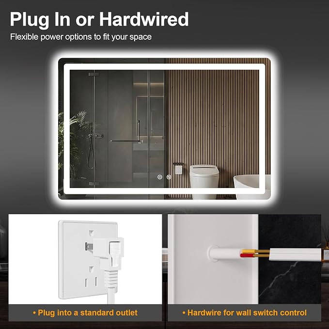 LED Bathroom Vanity Mirror with Lights, 30"x45" Lighted Wall Mirror | Front and Backlit, Anti Fog, Dimmable 3 Color Lighting, Memory Function, Shatterproof Glass, Plug in or Hardwired