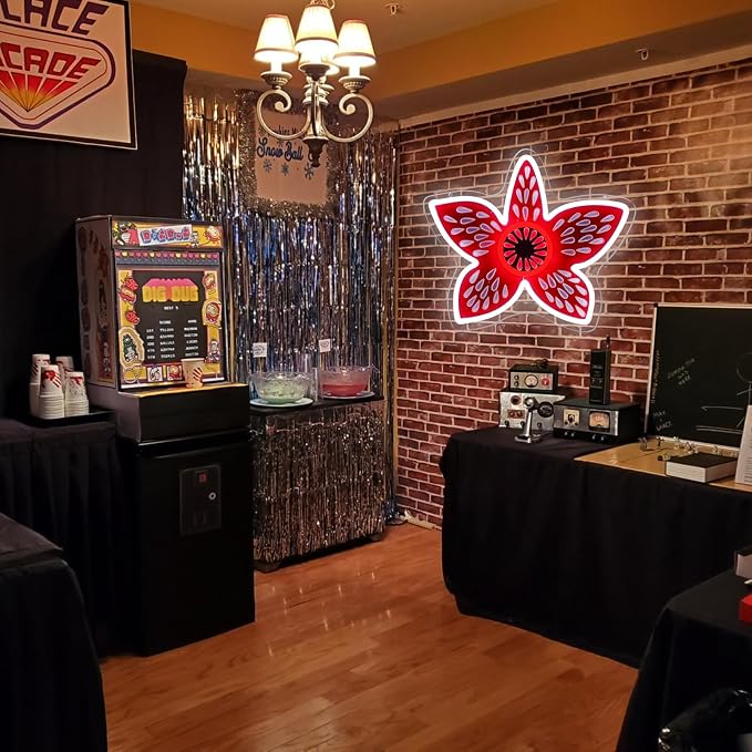 Stranger Flower Neon Sign - Demooo Neon Dimmable USB-Powered for Bedroom, Game Room & Halloween Decor - Unique Gift for Fans- Cool 80s Retro Sci-Fi Lighting 11 * 13 Inch