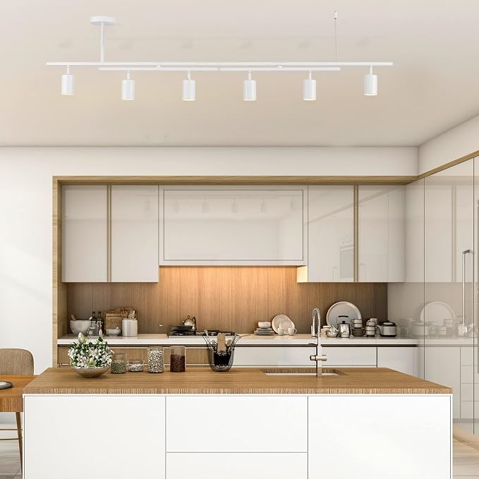 Globe Electric West 64" 6-Light Track Lighting, Matte White, Center Swivel Bars, Bulb Not Included