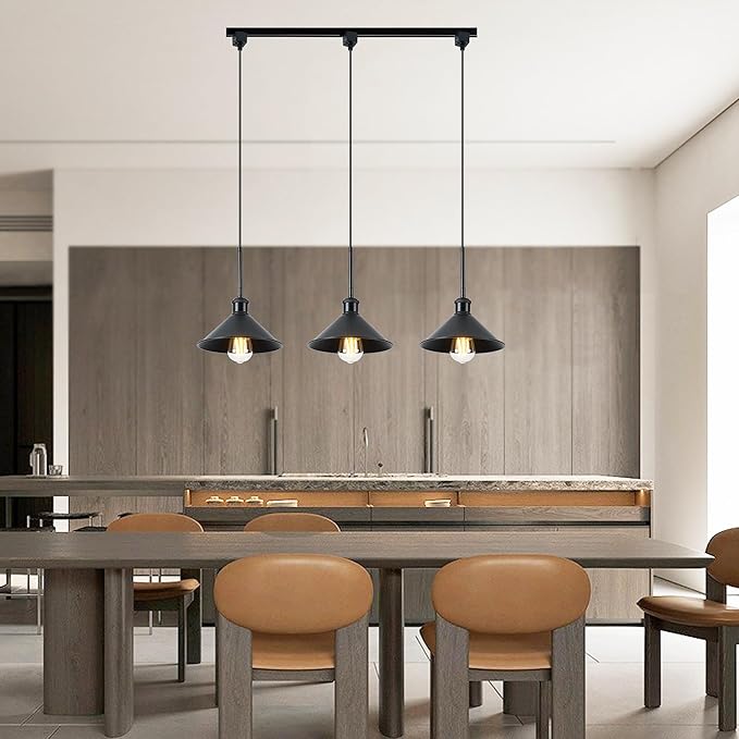 H Type Track Pendant Lighting Black Industrial Ceiling Track Hanging Light Fixtures Pendant, Compatible with H Type Track Lighting Rail, E26 Socket,3 Pack (Bulbs Not Included)
