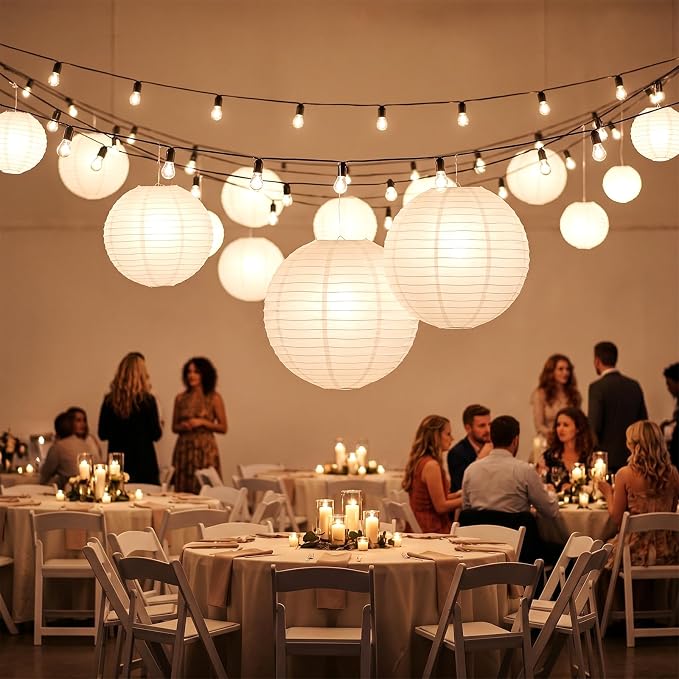 30 Pack 10 Inch White Paper Lanterns Hanging Paper Lanterns Decorative Round Ball Lights for Wedding Birthday Party Home Decorations