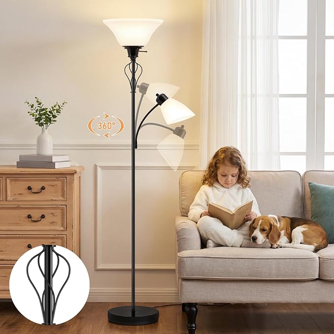 Floor Lamps for Living Room, 70" Tall Torchiere Floor Lamps, Plastic Shade | Tall Lamp with Adjustable Gooseneck Reading Light, Modern Corner Standing Lamp for Bedroom, Office, Separate On/Off Switch