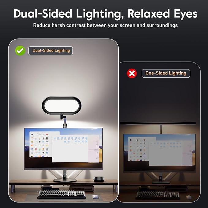 Premium LED Desk Lamp, Dual-Sided Soft Lighting with Knob Remote | Eye-Caring Diffused Light for Home Office, Video Conferencing, Zoom, Reading, Study, Craft, Stepless Dimming & Color, Memory