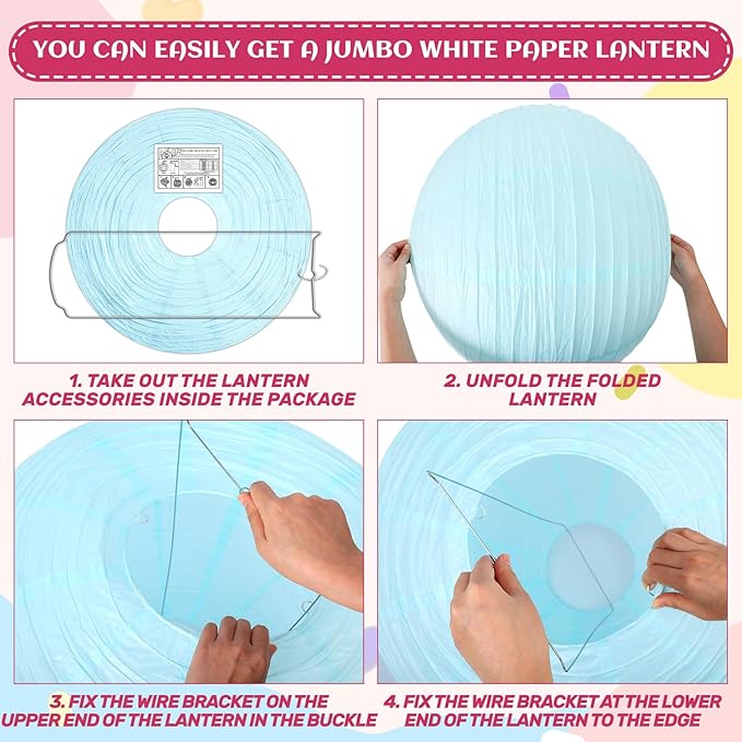 Woanger 6 Pack 24 Inch Large Pastel Paper Lanterns Giant Chinese Hanging Paper Lanterns for House Lamps, Wedding, Birthday Party & Event Decorations
