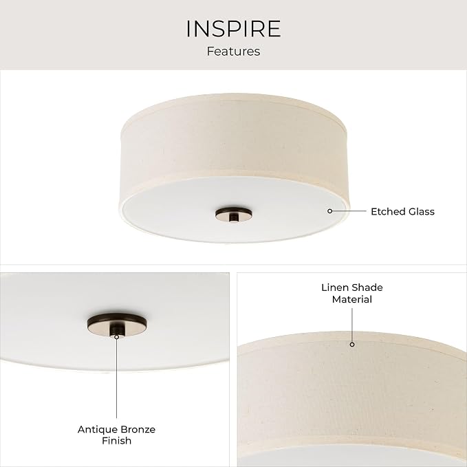 Progress Lighting P3713-20 Inspire Two-Light Flush Mount, Antique Bronze, 5.50x13.00x13.00