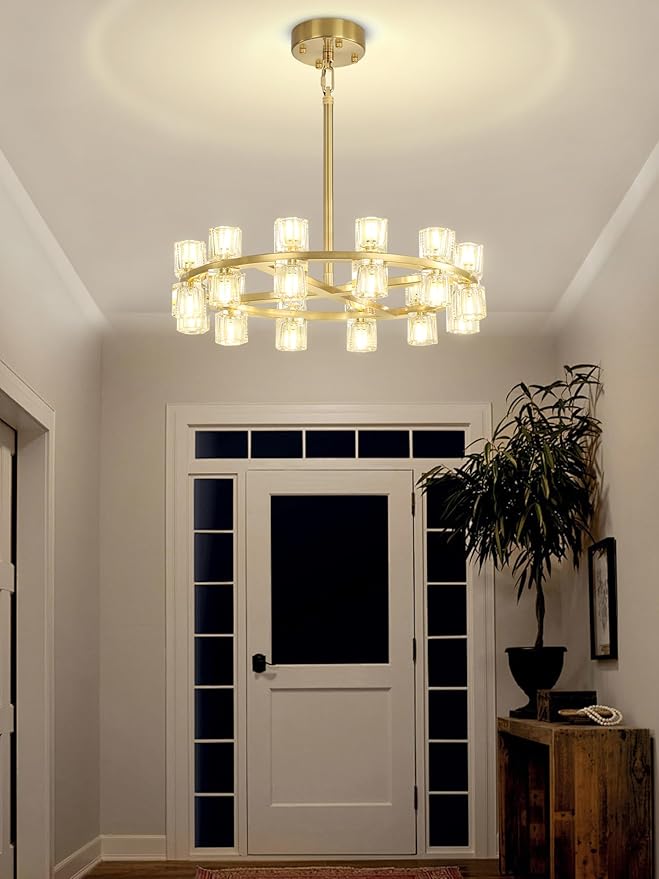 D24 Gold Wagon Wheel Chandeliers Modern 24-Lights Round Chandelier Small Chandeliers for Dining Room,Living Room Vintage Chandelier for Foyer Hallway