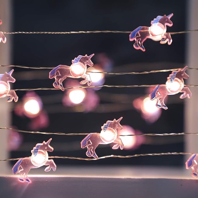 Silverstro Unicorn LED Lights for Bedroom Remote 30LEDs USB & Battery Operated Cartoon Pink String Lights - Home Summer Thanksgiving Holiday Decor