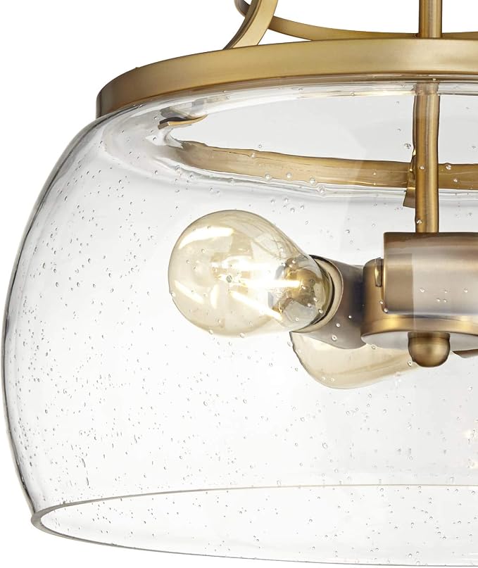 Charleston 16" Wide Warm Gold 3-Light LED Luxe Pendant Light Light Fixture | Brass Chandelier Modern Dimmable Clear Seedy Glass for Dining Room Living House Home Foyer Kitchen Island Entryway Bedroom