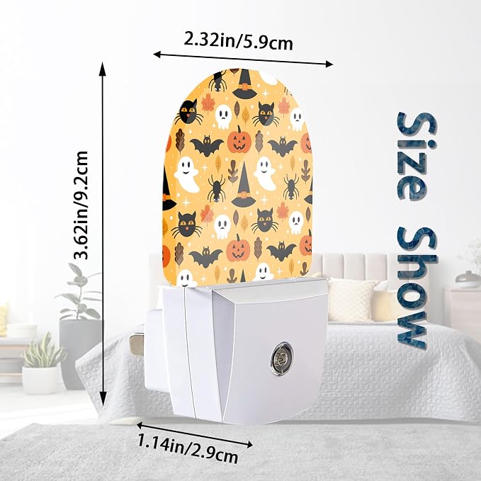 Halloween Ghost Skull Pumpkin Cat Night Lights Plug into Wall for Girls Boys Room,Night Light LED Lamp Dusk to Dawn Sensor Round Lamp for Bedroom Bathroom Hallway Home Wall Decor
