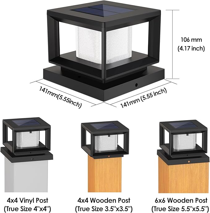 Mlambert 4 Pack Solar Post Lights Outdoor, Waterproof Fence Cap for Deck, 4x4 6x6 Wooden Vinyl Outdoor Lights with Shinning Effect, Black