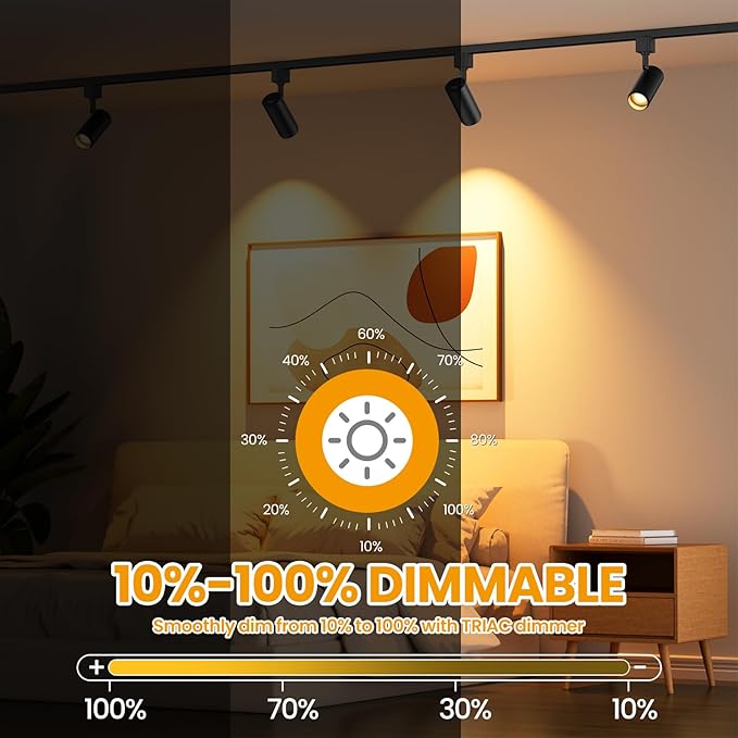 5-Color Zoomable 10W LED Track Lighting Heads H Type Track Light Head Black Dimmable Bright Track Lighting Ceiling Fixtures 2700K 3000K 4000K 5000K 6000K Adjustable 15°-60° CRI90+1000lm 4 Pack