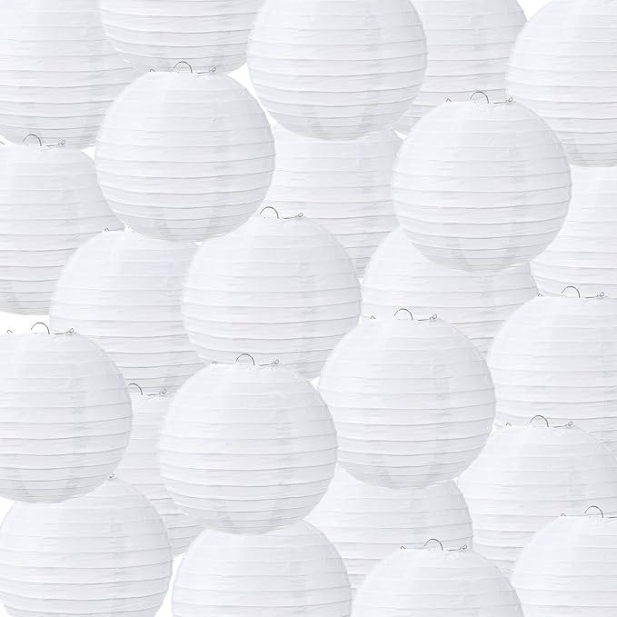 Treela 48 Pack White Chinese Japanese Paper Lanterns Decorative Hanging Round Paper Lantern Lamps for Wedding Birthday Party Decorations (10 Inch)
