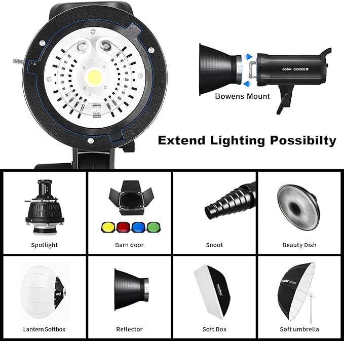Godox SK400II-V 400Ws Photo Studio Strobe Flash Monolight Light with Bowens Mount & 10W LED Modeling Lamp for Studio, Shooting, Location and Portrait Photography (SK400II Upgraded Version 110 to 120V)