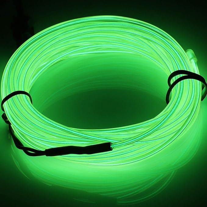 JIGUOOR USB Rechargeable EL Wire 32.8ft/10m (5mx2) Bright Neon Light Strip 360° Illumination Neon Tube Rope Lights for DIY, Festival, Party, Halloween, Chrismas (32.8ft/10M, Fluorescent Green)