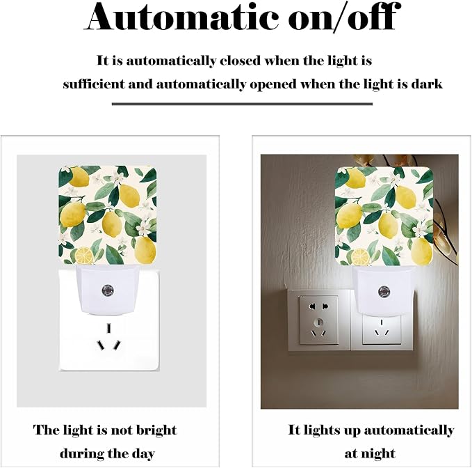 Lemon with Flowers Night Light,Plug-in Nightlights Auto Sensor Night Lamp Dusk-to-Dawn Lamp Home Decor for Nursery Children Girls Boys