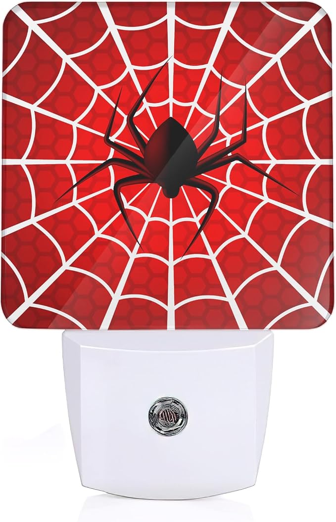 Red Spider Web Night Light with Dusk to Dawn Light Sensors, Plug-in Wall Led Night Lights, Energy Efficient Lamp for Bedroom/Bathroom/Kitchen/Hallway/Stairs