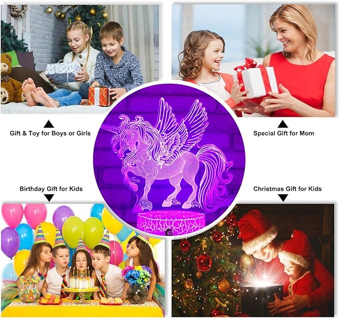 Easuntec Unicorn Night Lights for Kids with Remote & Smart Touch - 7 Colors + 16 Colors Changing, Dimmable Unicorn Toys for 1-8 Year Old Girls
