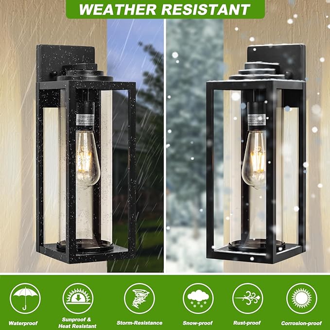 FILIYANO Large Outdoor Wall Lights, 16 Inch,Modern Exterior Fixtures,2 Pack | Anti-Rust, Waterproof, Black Exterior Lantern with Clear Glass, Farmhouse Wall Lighting Sconces for Garage, Porch, Front Door