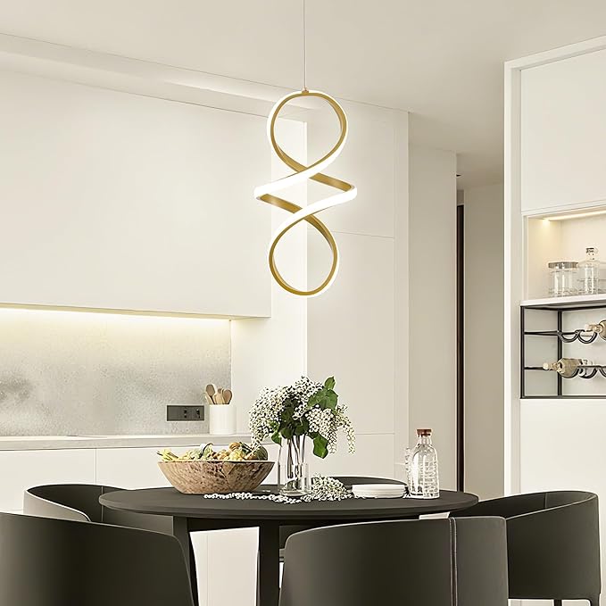 MAYNA Spiral Kitchen Pendant Lighting, 4000K Modern LED Pendant Light Fixture, 18W Adjustable Height Island Light Fixture for Kitchen Bedroom Kitchen Island Cafe, 1 Pack (Gold)