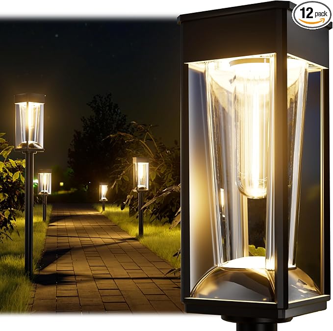 BITPOTT Solar Pathway Lights Outdoor 2-in-1 Warm&Cool, 12 Pack Bright Solar Lights for Outside, Waterproof Auto On/Off Garden Lights Solar Powered Landscape Lights for Yard Walkway Driveway Lawn