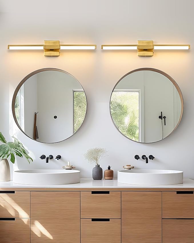 24 Inch Bathroom Vanity Light Fixtures, Gold Modern Light Fixtures Over Mirror, 12W 5CCT Dimmable Wall Light