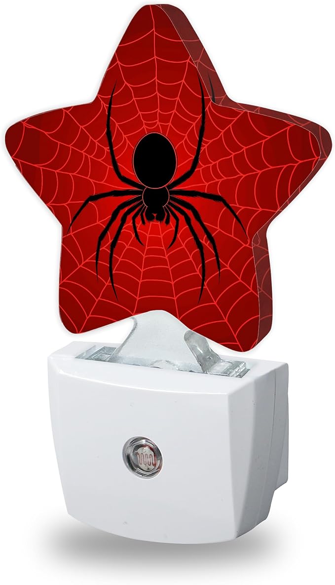 Night Lights Plug Into Wall Decorative,Black Spider Nightlights for Kids Bedroom, Red Spider Web Energy Efficient Dusk-to-Dawn Sensor Sleep Friendly Lamp for Nursery Bathroom