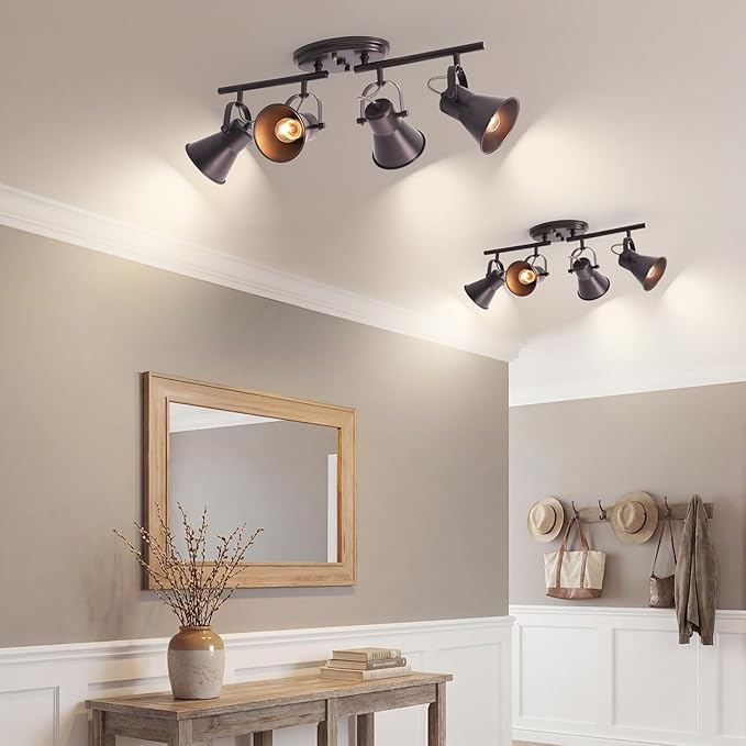 SEEBLEN 4-Light Brown Track Lighting Fixtures Ceiling, Directional Ceiling Spotlight with 4 Rotatable Heads, Modern Industrial Flush Mount Ceiling Light for Kitchen Island, Dining Room, Hallway