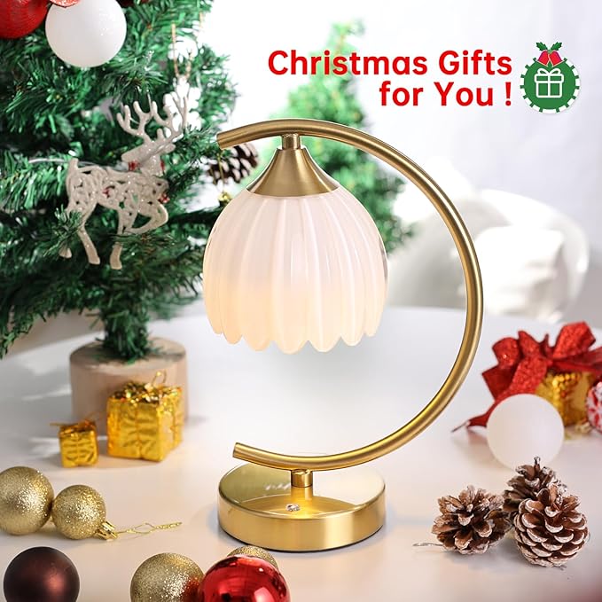 Set of 2 Tulip Table Lamp, 5200mAh Cordless Touch Control Table Lamps with 3 Color Temps & Stepless Dimming, Rechargeable Battery Table Lamp for Living Room, Bedroom, Shelf (White Tulip)