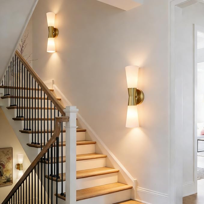 Wall Sconces Set of 2 for Bathroom, Modern Indoor Vanity Light Fixtures 17", Up Down Lighting, Wall Mount Lamp for Living Room Bedroom Hallway Stairway Fireplace Mirror E26 Base 2PC White&Gold
