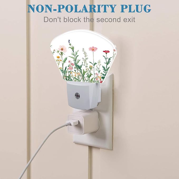 Watercolor Colorful Wildflowers Night Light Wildflowers Nightlight Plug into Wall with Dusk to Dawn Sensor for Kid Girls Boys Women Men Room, Hallway, Kitchen, Bathroom, Stairs Decor