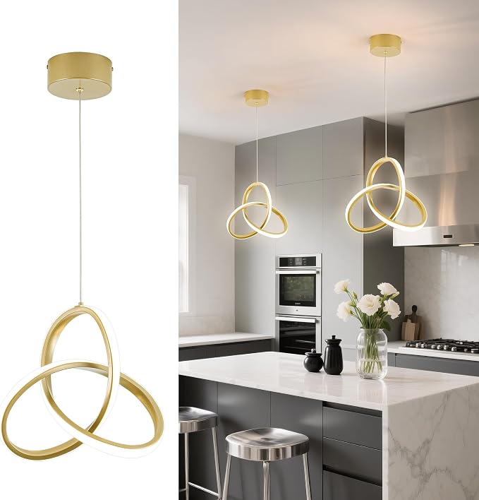 MAYNA Spiral Kitchen Pendant Lighting, 4000K Modern LED Pendant Lighting, 18W Adjustable Height Island Light Fixture for Kitchen Bedroom Kitchen Island Cafe, 1 Pack (Gold)