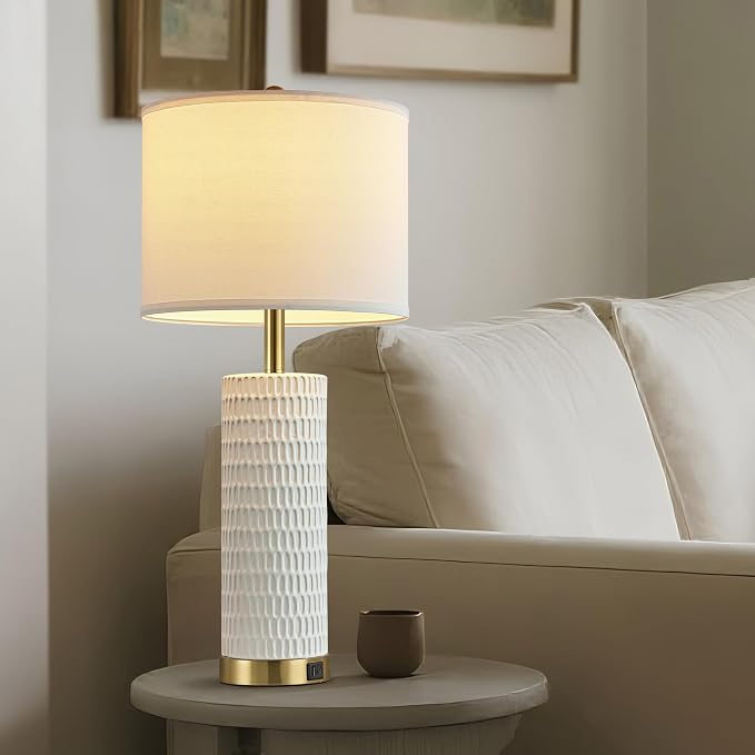 Reaketon 26.5" Ceramic Table Lamps Set of 2, 3 Way Dimmable Touch Control Table Lamps for Living Room, Modern Lamps for Nightstand, Gold