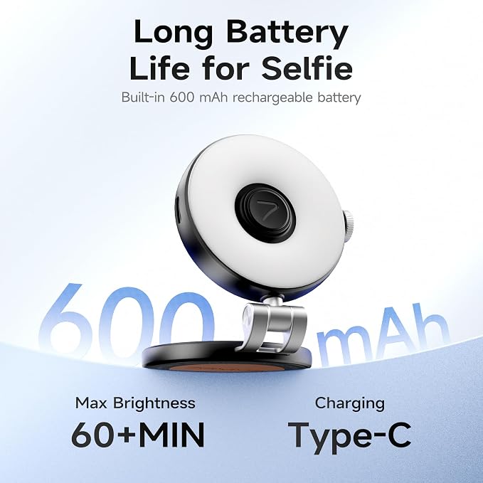 7RYMS 7Lite L1 Magnetic Selfie Light for MagSafe iPhone, LED Fill Light | CRI95 Lighting, 360° Rotation and Built-in Mirror. Magnetic Mount for Selfies, Video Call, Streaming and Photography (Black)