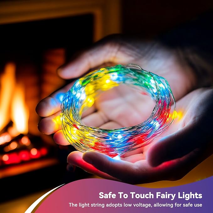 LitHome 8 Pack Multicolor Fairy Lights Battery Operated, Each 20 FT 60 LED | Twinkle Lights Battery Operated 2 Modes, Waterproof Fairy String Light for Classroom Indoor Bedroom Christmas Wedding Decor