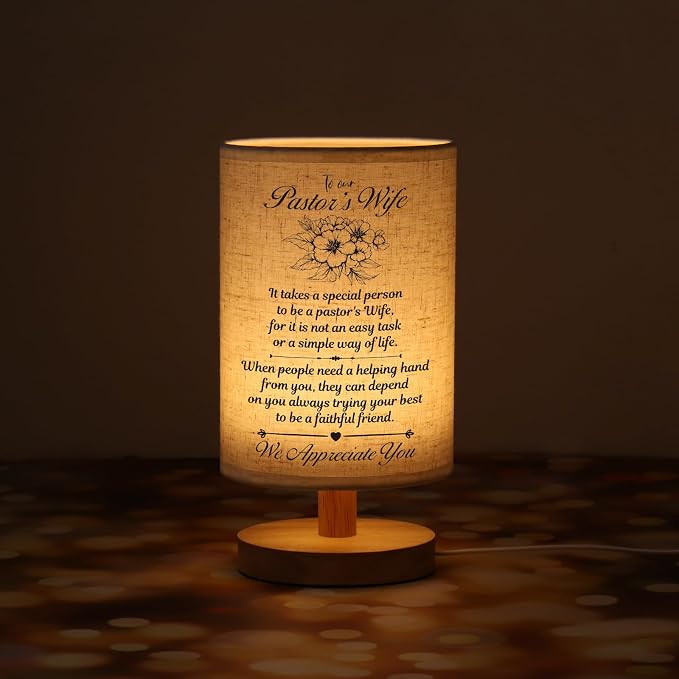 WSYEAR Pastor's Wife Appreciation Gifts, Pastors Day Gifts for Pastor's Wife, Clergy Appreciation Gifts for Pastor Wife, Table Lamp with Appreciation Words