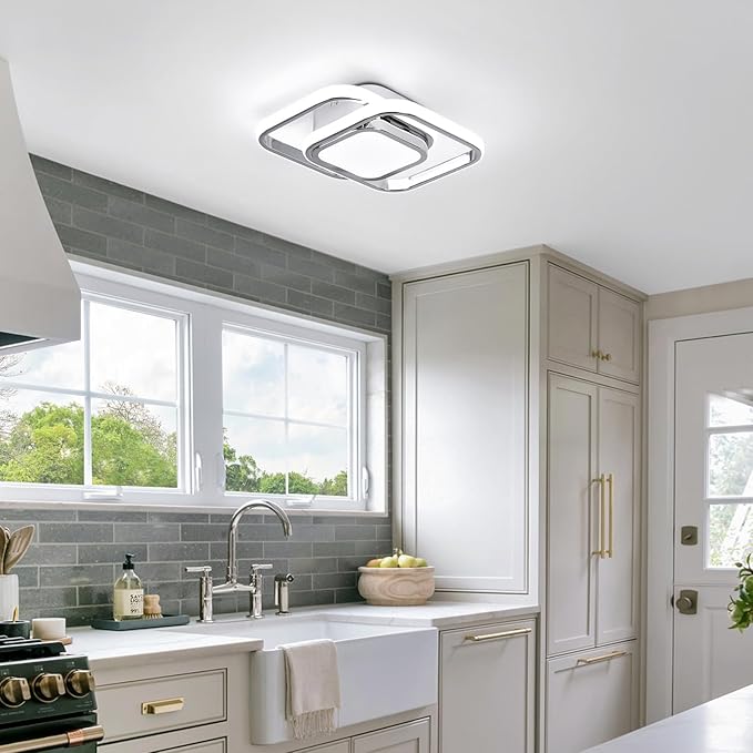 CANEOE Square Hallway Ceiling Light Fixtures,6000K Cool White Modern Flush Mount Ceiling Light,Chrome Led Hallway Lighting Fixtures for Kitchen Entryway Bedroom Laundry Room