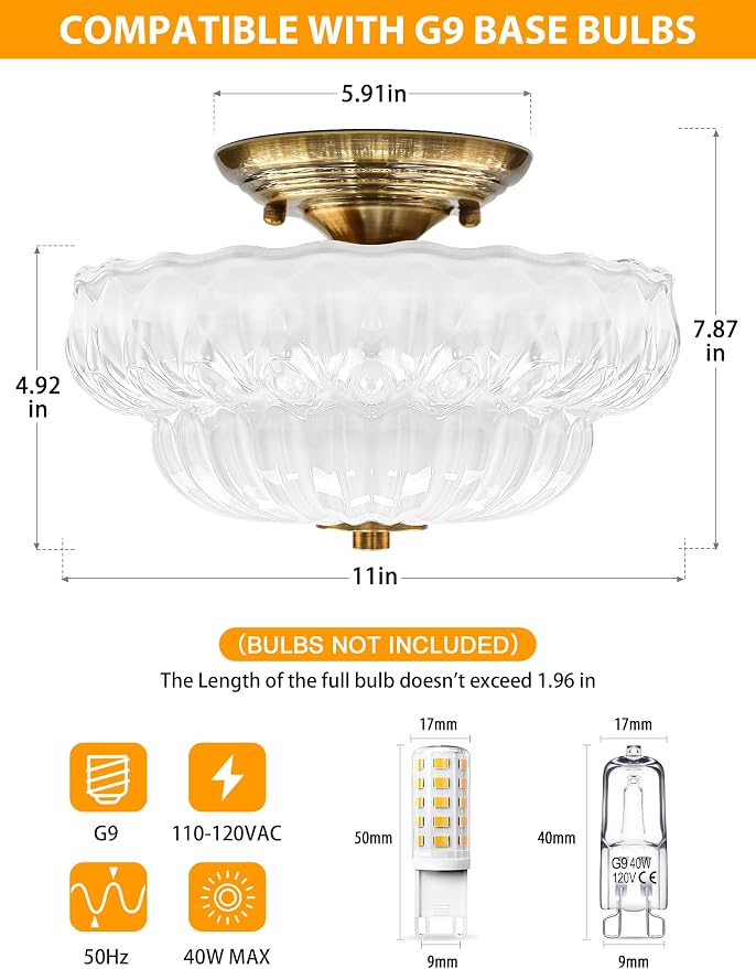 11IN Vintage Semi Flush Mount Ceiling Light,3-Bulb Milk Glass | Gold Hallway Lights Fixture, Close to Ceiling Light for Bathroom, Hallway, Dining Room,Bulb Not Included