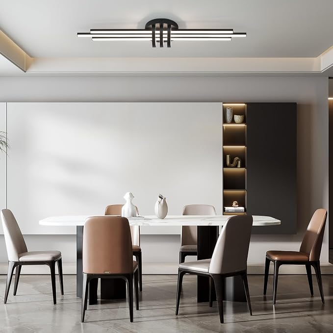 Garwarm 39In Modern Dimmable Linear LED Ceiling Light with Remote, Black | Low Profile Flush Mount Kitchen Ceiling Light, 3000K-6500K, 24W for Kitchen, Dining Room, Living Room, Bedroom, Hallway
