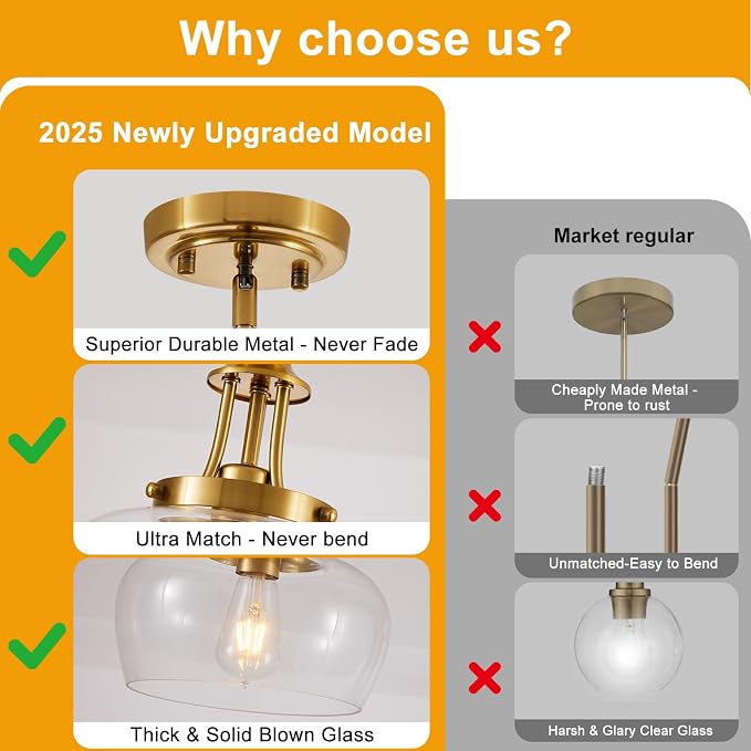 Modern Pendant Lights Kitchen Island, Brushed Gold Pendant Light Fixtures with 10" Clear Glass Shade, Industrial Hanging Pendant Lights Fixture for Kitchen Island Dining Room Bedroom Foyer Entryway