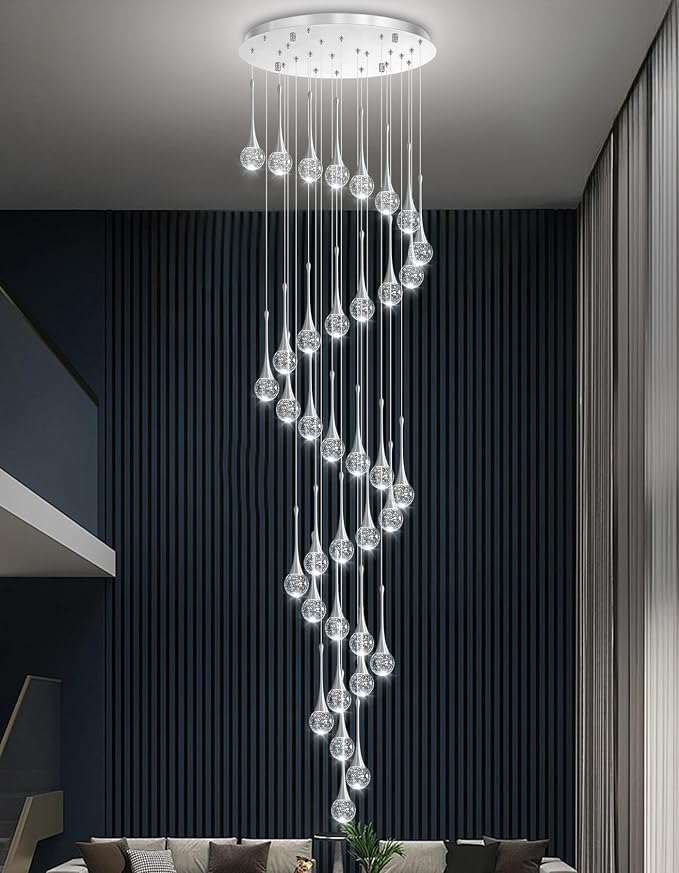 36 Light Modern Glam Crystal Chandelier for High Ceiling LED Dimmable Ceiling Pendant Light Staircase Foyer Enterway Living Room Chandelier Lighting Antique Silver