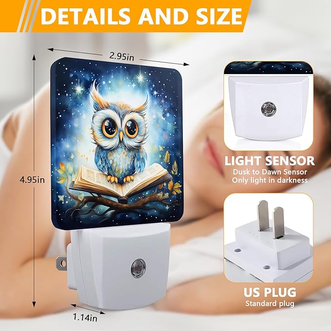 Owl Night Light, Plug-into Cartoon Animals Nightlight White LED Lamp, Energy Efficient Decor Desk Lamp for Bedroom Hallway Stairs Bathroom