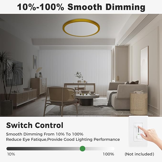 zemty 2Pack LED Flush Mount Ceiling Light, 12Inch 24W Dimmable Ceiling Lights Fixture, 5 Color Temperatures (3000K-6500K) Gold Round Ceiling Lamp for Bedroom, Kitchen, Hallway,Bathroom