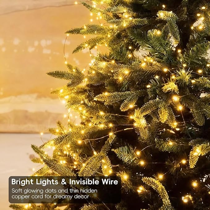 4 Pack Fairy String Twinkle Lights Battery Operated Auto Timer | 16.5FT 50 LED Warm White 8 Modes Green Wire Waterproof for Christmas Tree Wreath Garland Xmas Bedroom Outdoor Indoor Decor