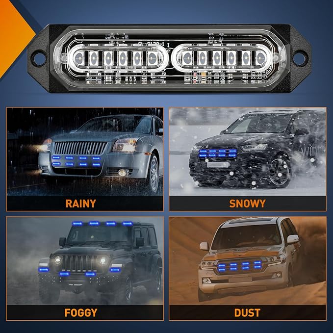 Nilight 8PCS Led Strobe Lights 12LED Blue Emergency Light 12V 24V Surface Mount Flashing Warning Hazard Beacon Ultra Slim Sync Feature Mini Grille for Cars Trucks Off Road Vehicles SUV