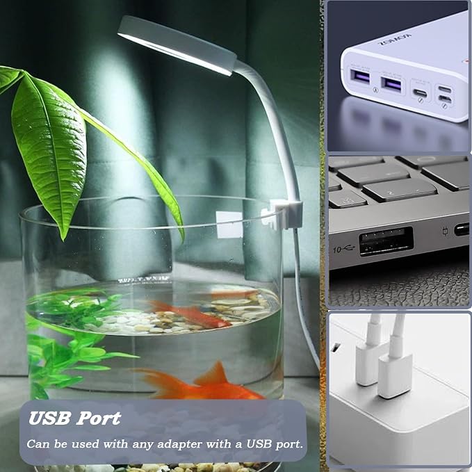Upgraded Aquarium Light with Timer Clip On Fish Tank LED Light Small USB Light Dimmer Multi-Color White+Warm Yellow+Yellow 1 to 5 Gal (Adapter NOT Included)